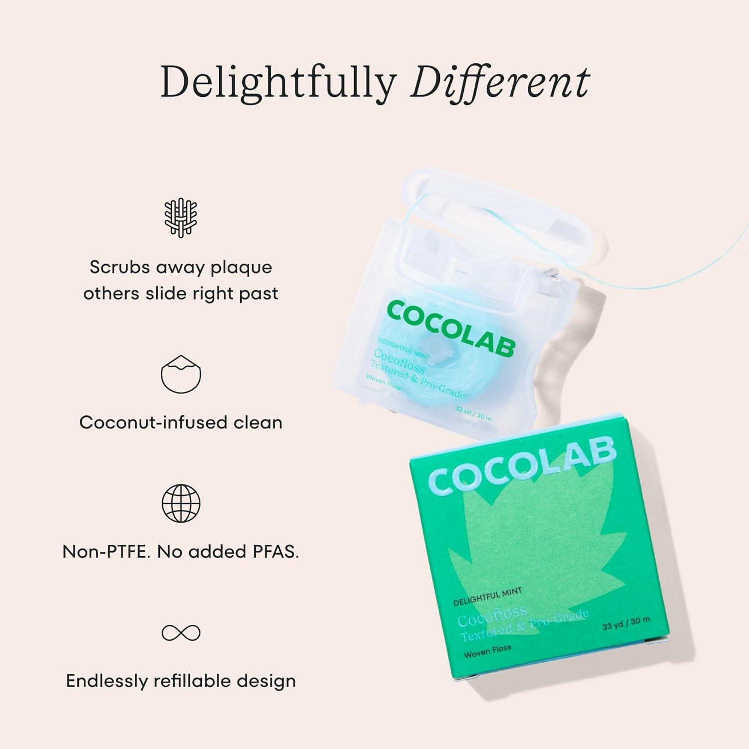 image:imageCocofloss Woven Dental Floss DentistDesigned Oral Care Mint Waxed Expanding Vegan KidFriendly String Floss with Coconut Oil 3 Spools 33 yd Each99 Foot Pack of 3