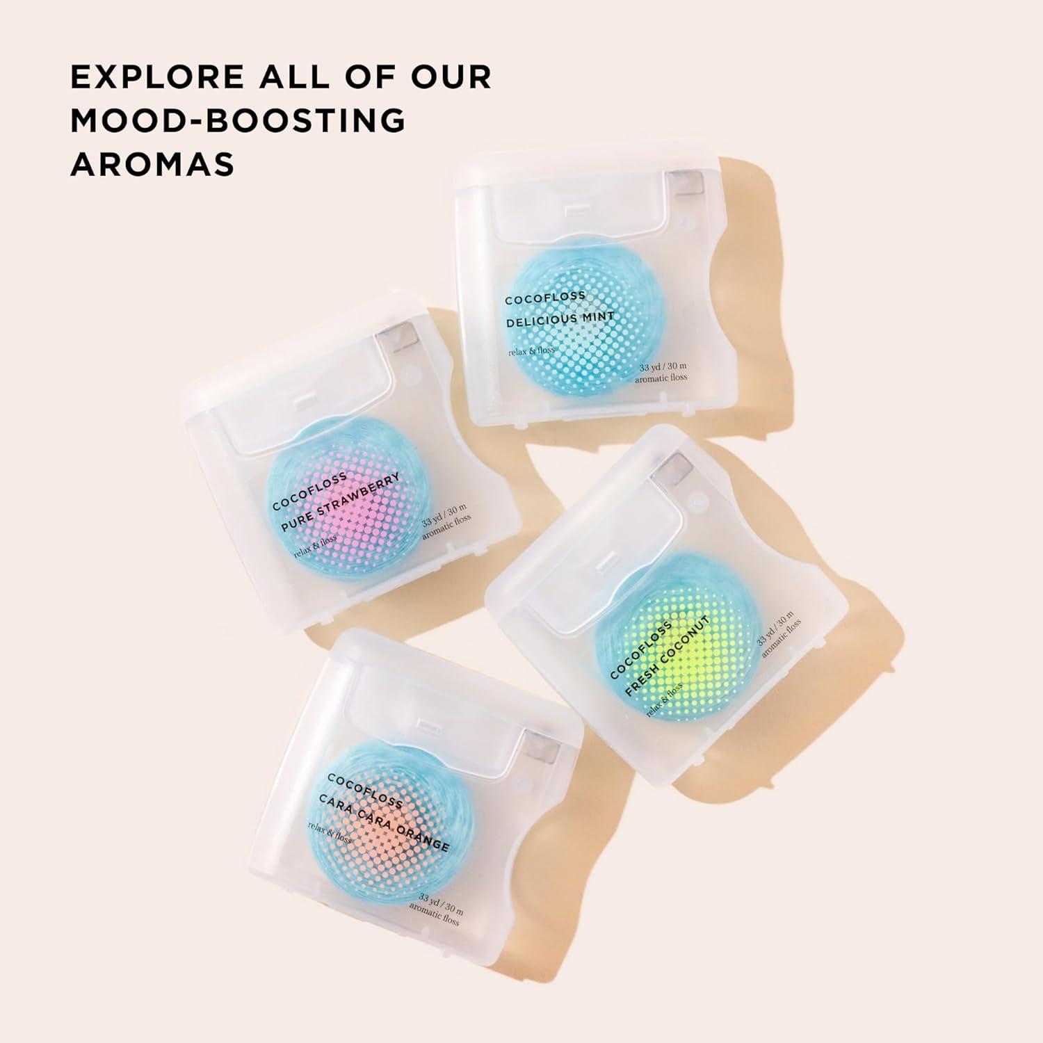 image:imageCocofloss Woven Dental Floss DentistDesigned Oral Care Strawberry Scent Waxed Expanding KidFriendly String Floss with Coconut Oil 1 Spool 33 yd99 Foot Pack of 3