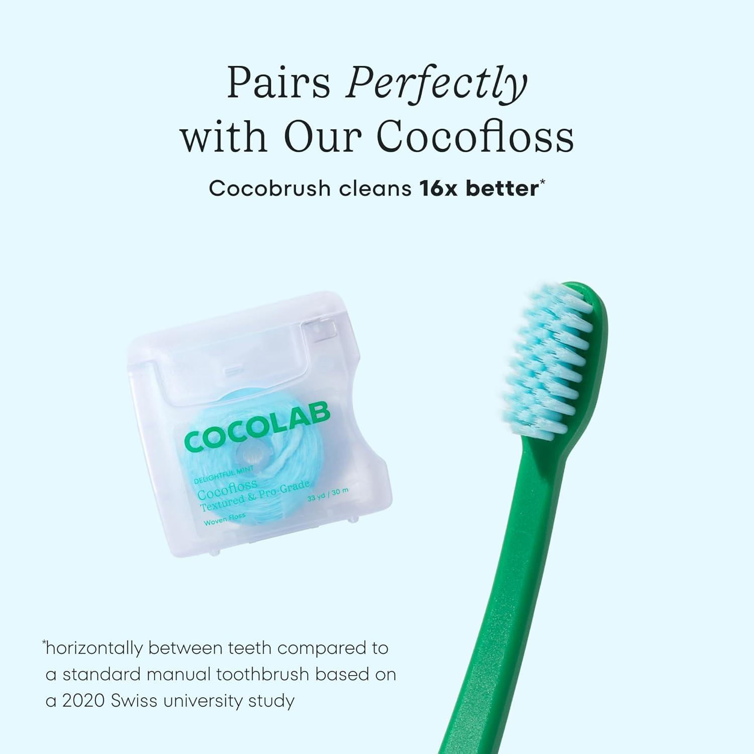 image:imageCocolab Cocobrush Ultra Soft Toothbrush Compact Head Bristles for Teeth Cleaning Sensitive Gums Oral Care Manual Toothbrush for Adults and Kids Limoncello YellowPool Blue