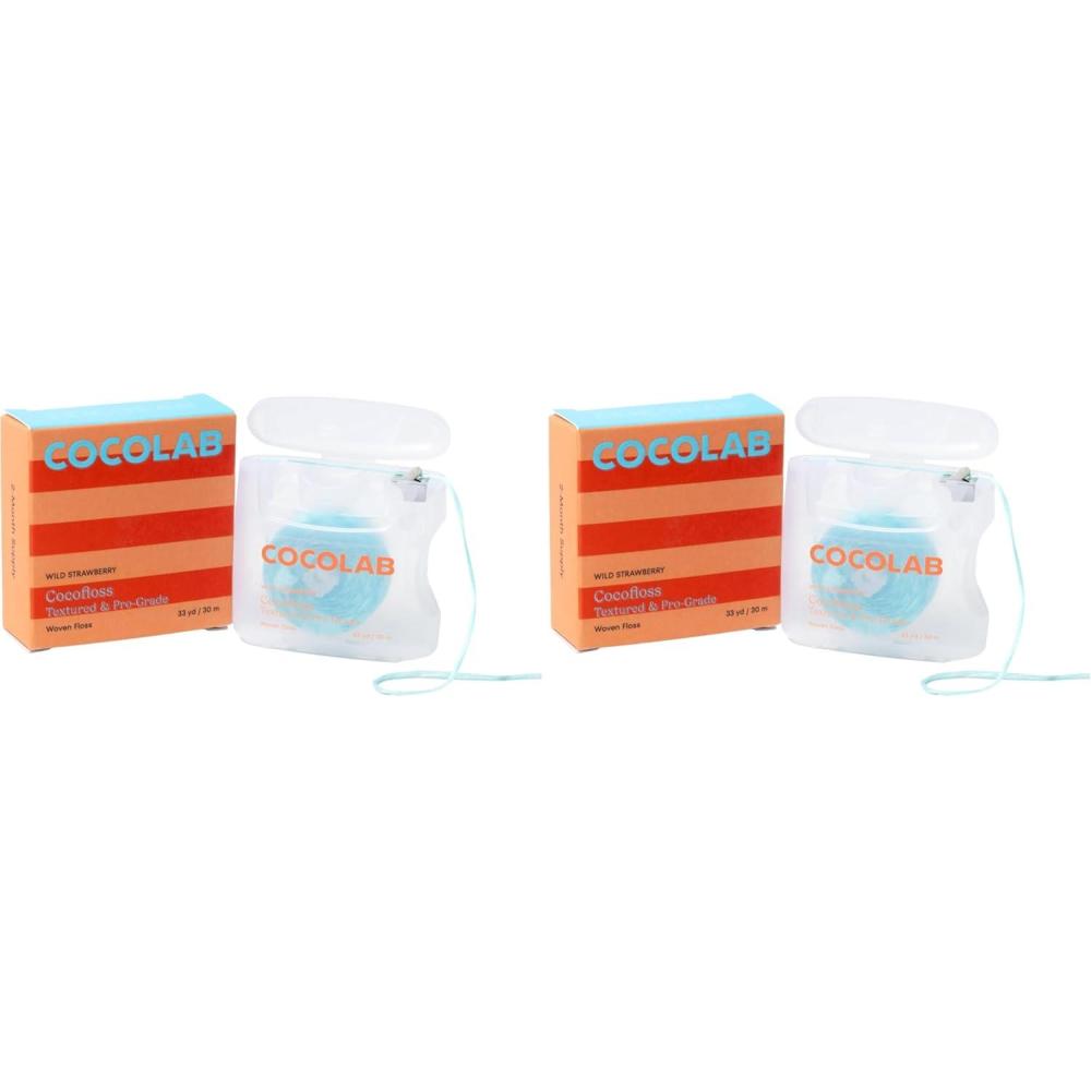 image:imageCocofloss Woven Dental Floss DentistDesigned Oral Care Strawberry Scent Waxed Expanding KidFriendly String Floss with Coconut Oil 1 Spool 33 yd99 Foot Pack of 2
