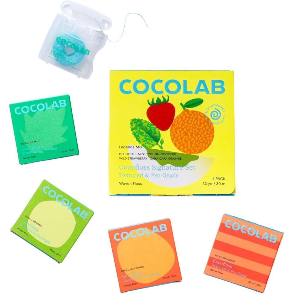 image:imageCocofloss Woven Dental Floss DentistDesigned Oral Care Waxed Vegan KidFriendly with Coconut Oil 4Pack of Mint Coconut Orange Strawberry 33 yard EachMint  Coconut  Orange  Strawberry