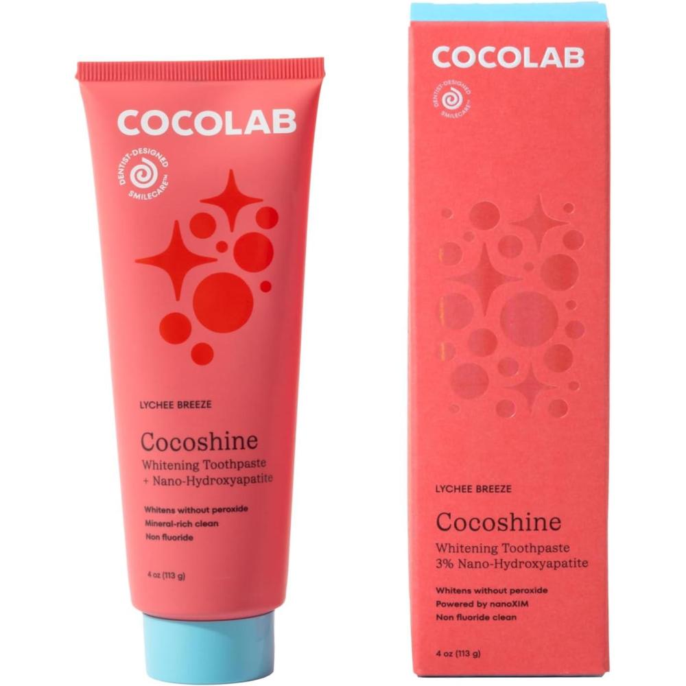 image:imageCocoshine Teeth Whitening Toothpaste by Cocolab NanoHydroxyapatite Toothpaste NonFluoride with Xylitol and Coconut Oil Gently Formulated for Sensitive Teeth Adults and Kids Pina Colada 34 OzLychee Breeze  4 oz