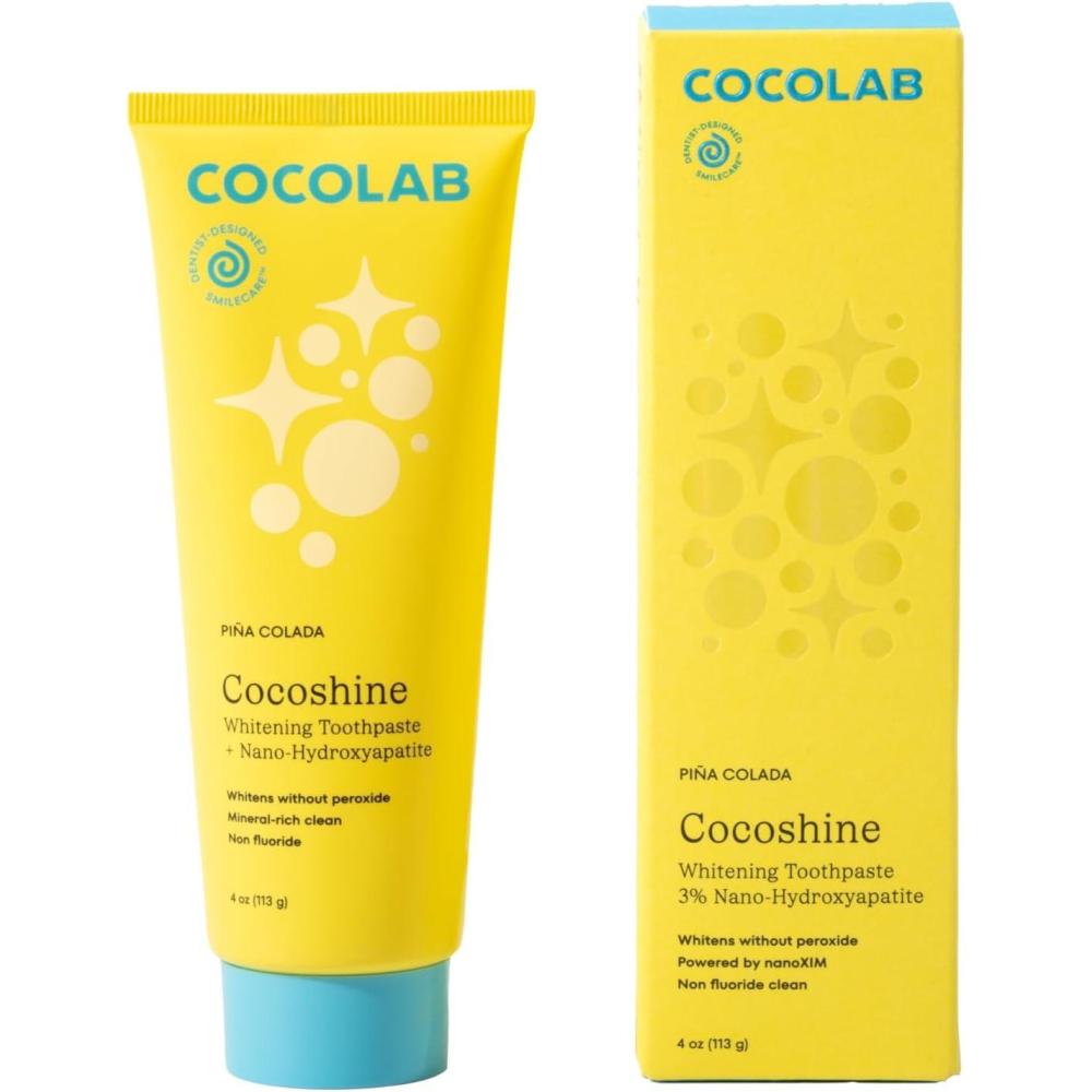 image:imageCocoshine Teeth Whitening Toothpaste by Cocolab NanoHydroxyapatite Toothpaste NonFluoride with Xylitol and Coconut Oil Gently Formulated for Sensitive Teeth Adults and Kids Pina Colada 34 OzPina Colada 4 oz