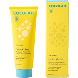 Cocoshine Teeth Whitening Toothpaste by Cocolab, Nano-Hydroxyapatite Toothpaste, Non-Fluoride with Xylitol and Coconut Oil, Gently Formulated for Sensitive Teeth, Adults and Kids, Pina Colada, 3.4 Oz(Pina Colada  4 oz)