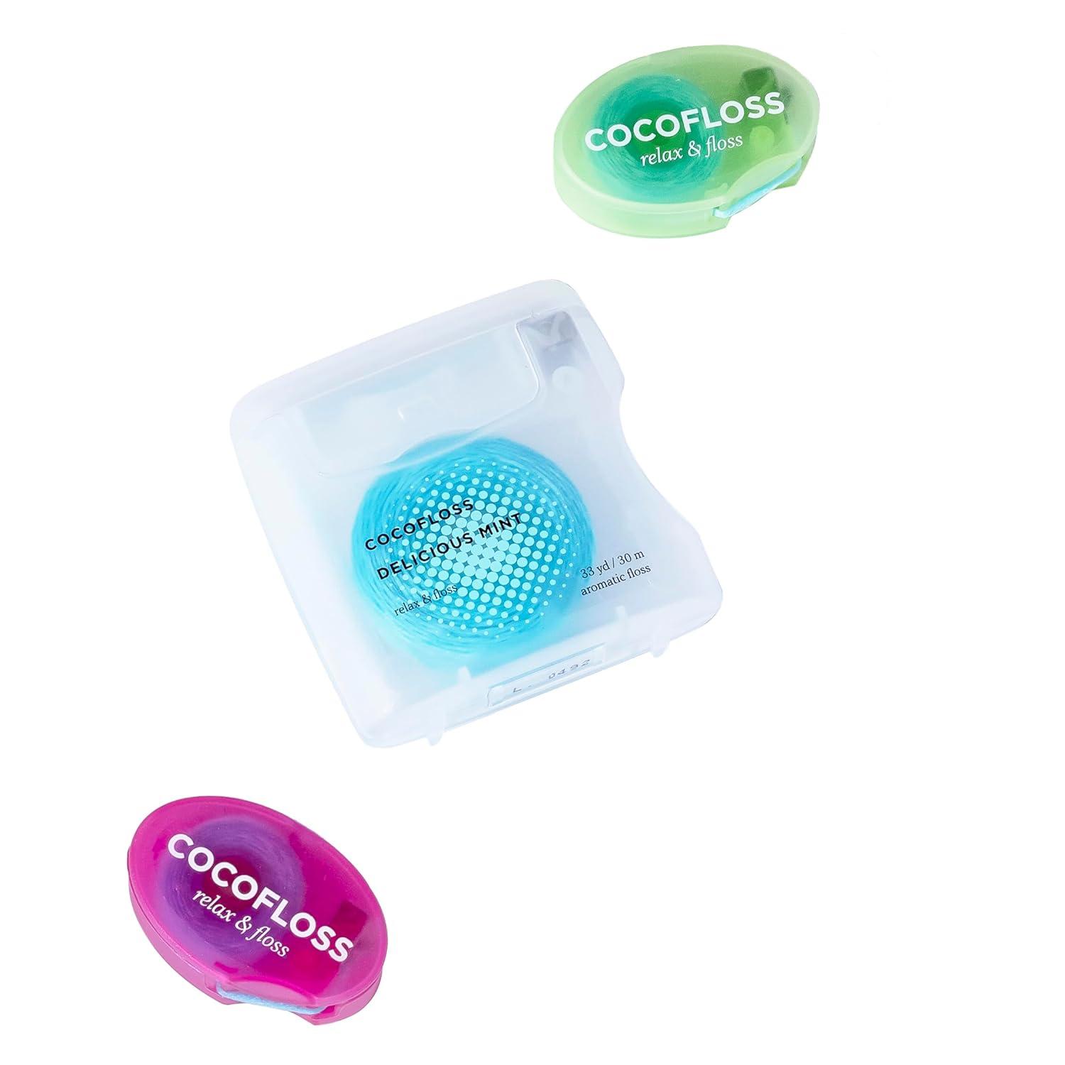 image:imageCocofloss Woven Dental Floss Favorites Sampler DentistDesigned Oral Care with Coconut Oil Waxed Vegan KidFriendly 1 Mint 33 yd 2 Travel in Coconut Strawberry 8 yd