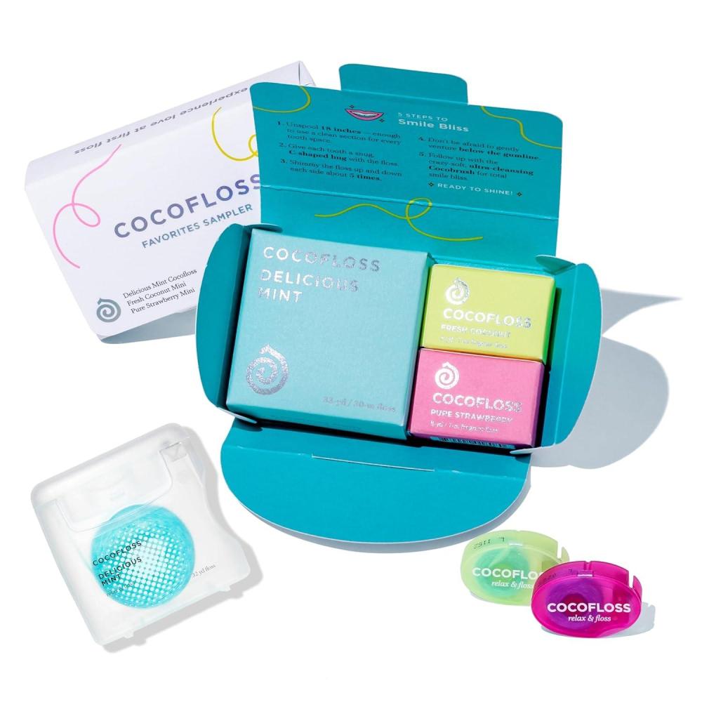image:imageCocofloss Woven Dental Floss Favorites Sampler DentistDesigned Oral Care with Coconut Oil Waxed Vegan KidFriendly 1 Mint 33 yd 2 Travel in Coconut Strawberry 8 yd